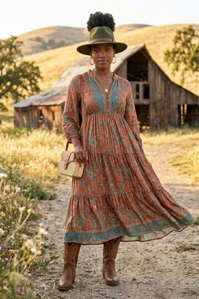 3. Maxi Dress With Western Boots