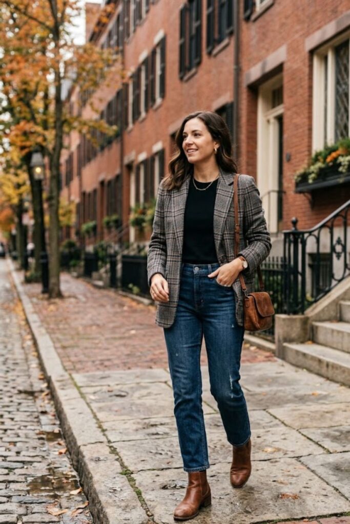 3. Plaid Blazer With Denim Jeans