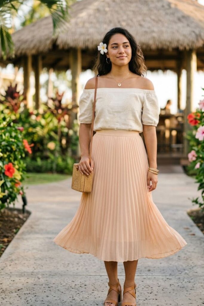 3. Pleated Skirt With Blouse