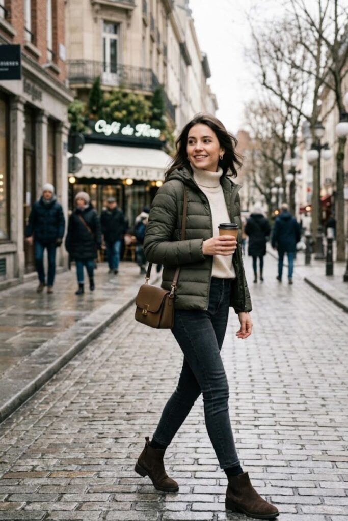 3. Puffer Jacket With Skinny Jeans