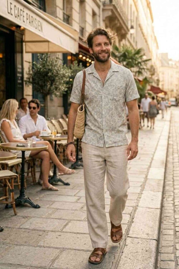 3. Short-Sleeve Button-Up with Linen Pants