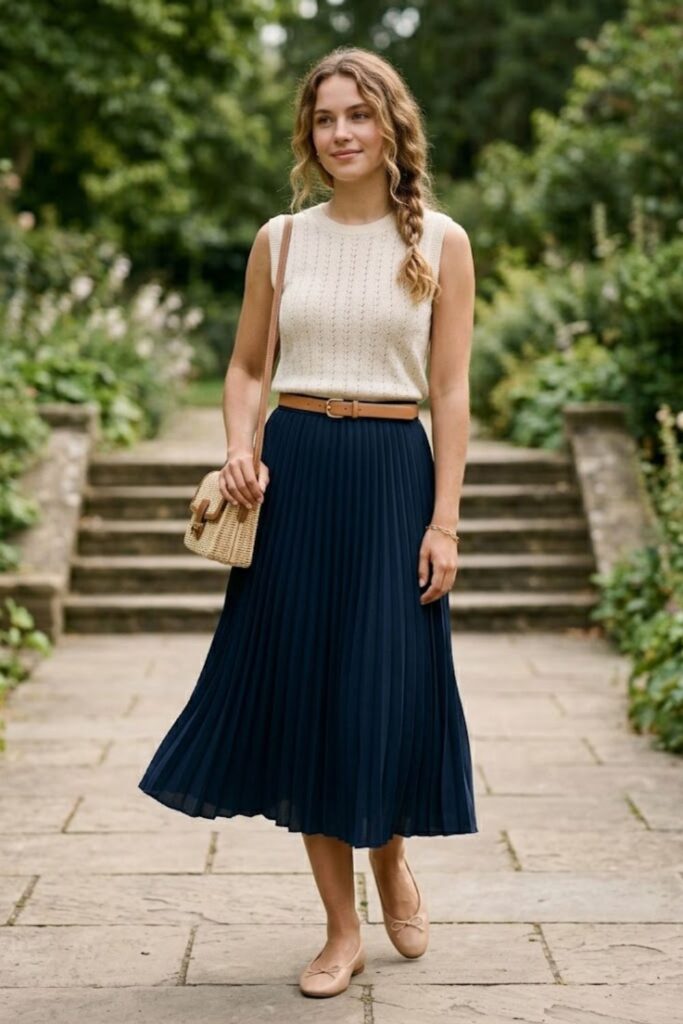 3. Sleeveless Knit Top with Midi Skirt