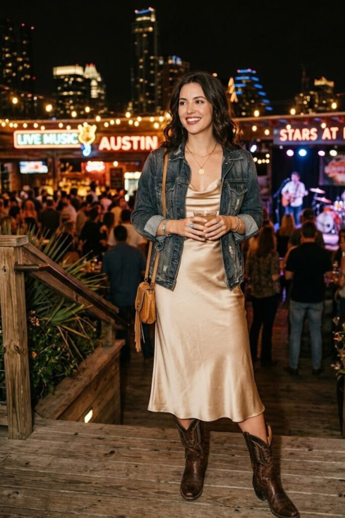 3. Slip Dress With Cowboy Boots