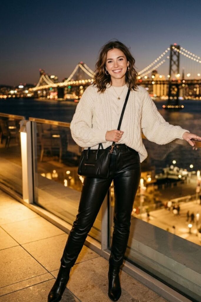 3. Sweater With Leather Pants