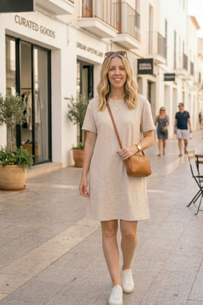 3. T-Shirt Dress with Sneakers