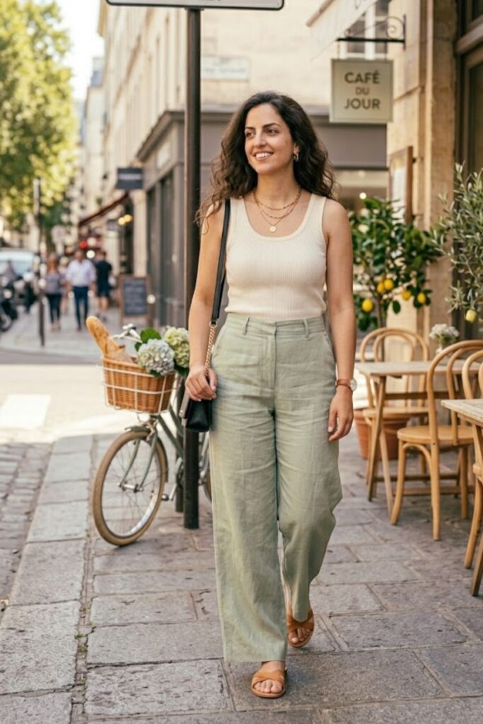 3. Tank Top with Wide-Leg Pants