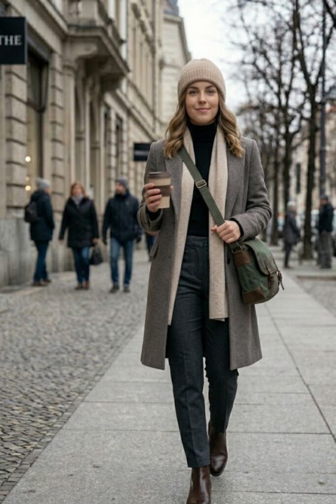 3. Turtleneck with Tailored Pants and Coat