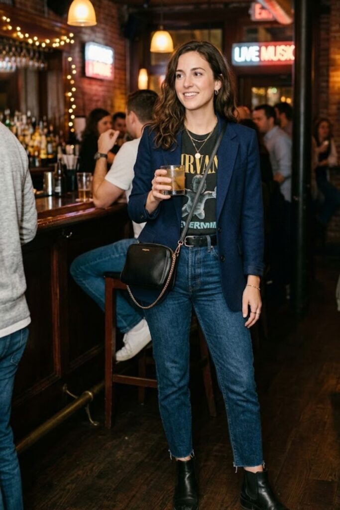 4. Blazer Over Graphic Tee With Jeans