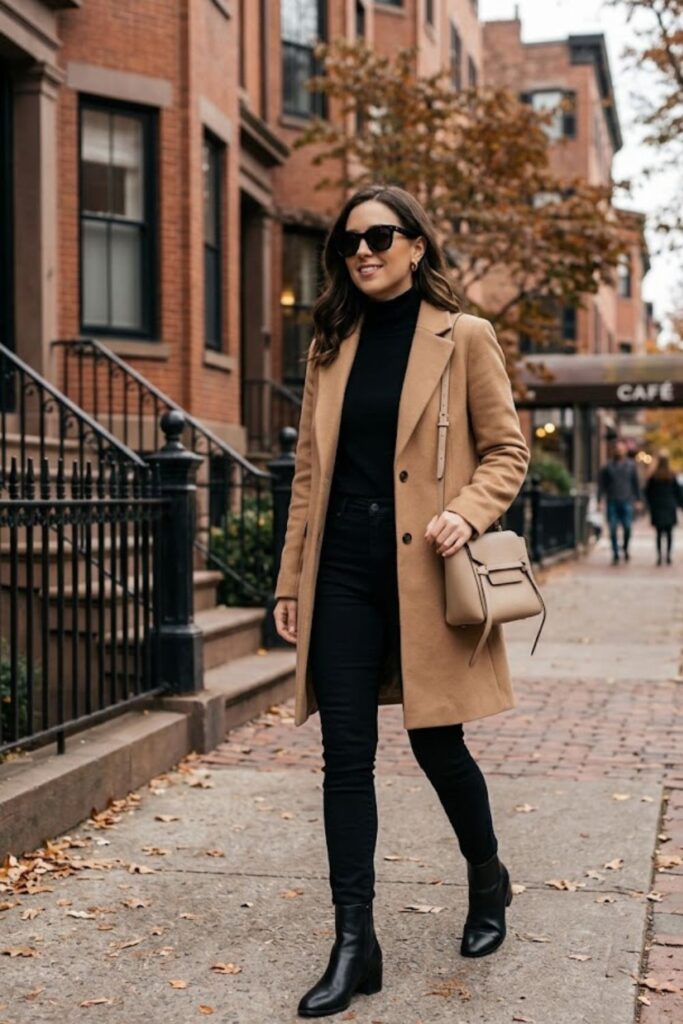 4. Camel Coat With Black Outfit