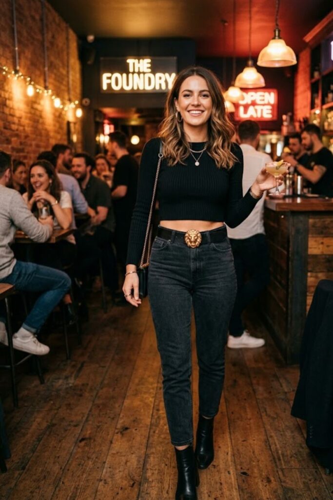 4. Crop Top With High-Waisted Jeans