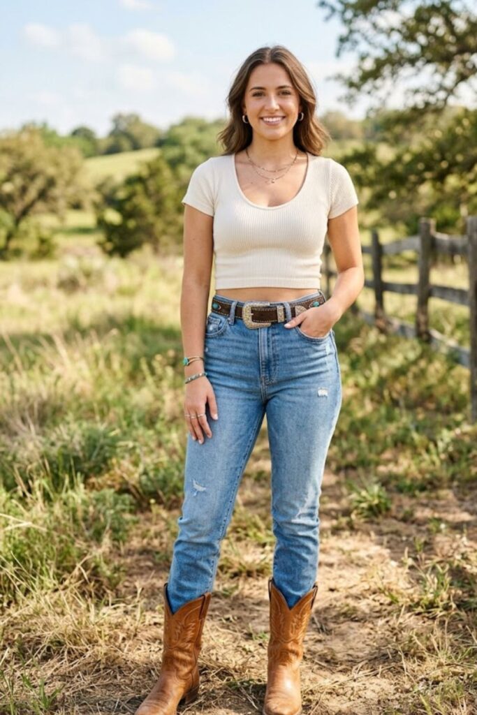 4. Crop Top With High-Waisted Jeans