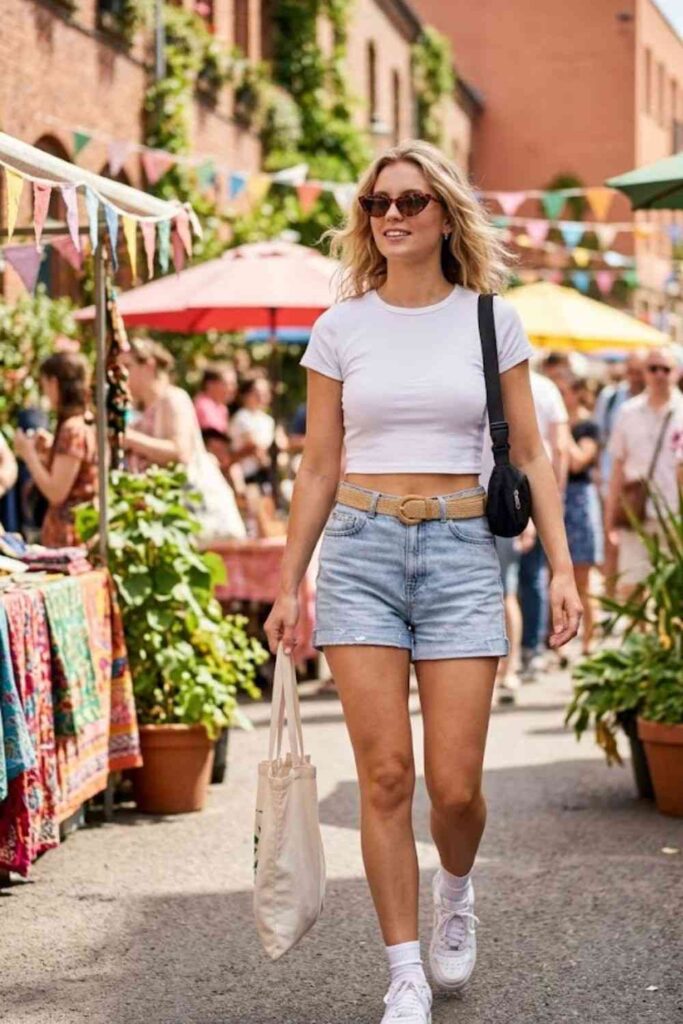 4. Crop Top with High-Waisted Shorts