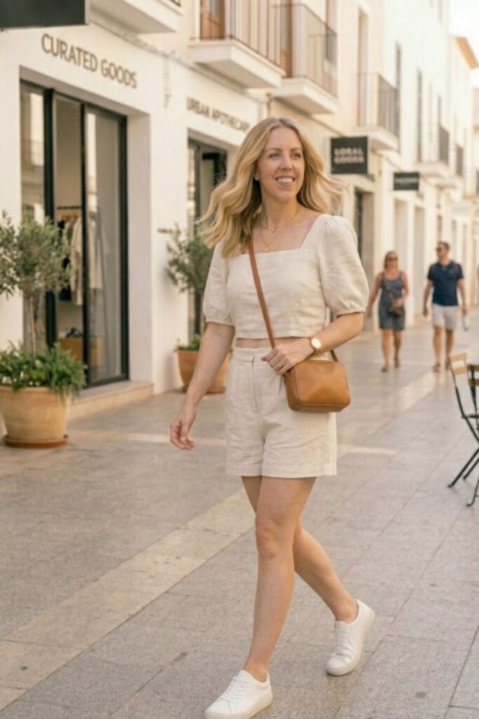 4. Crop Top with High-Waisted Shorts