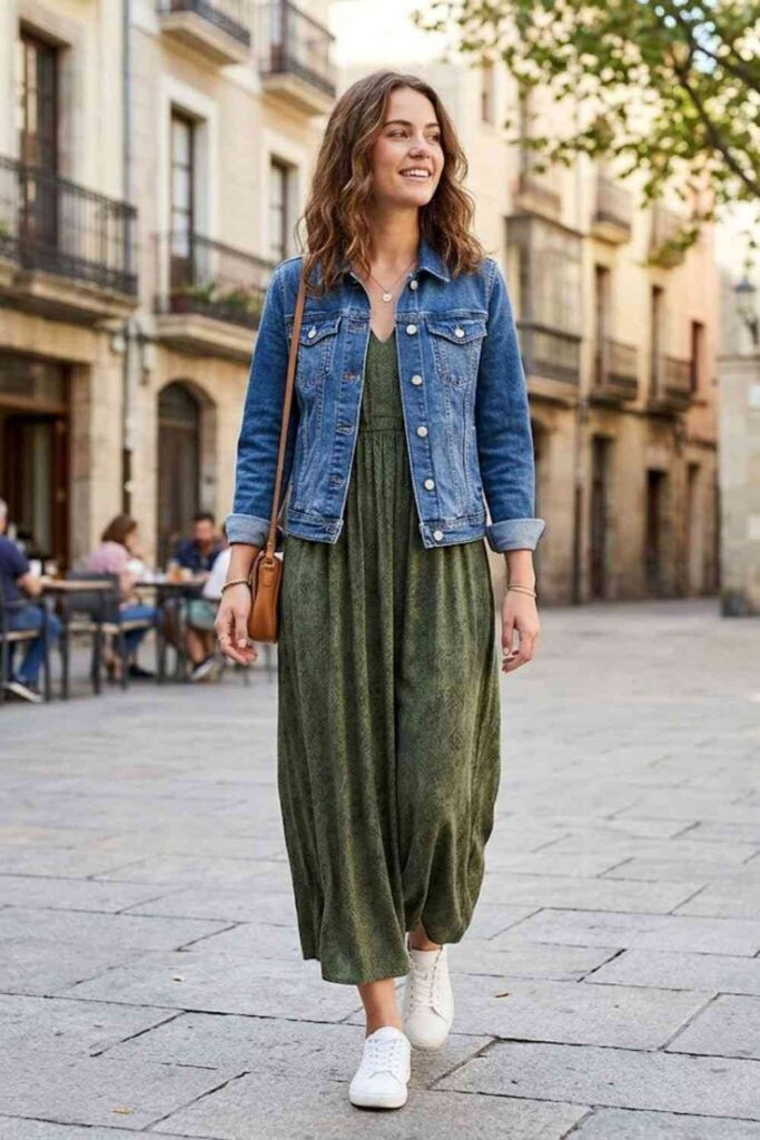 4. Denim Jacket with Maxi Dress