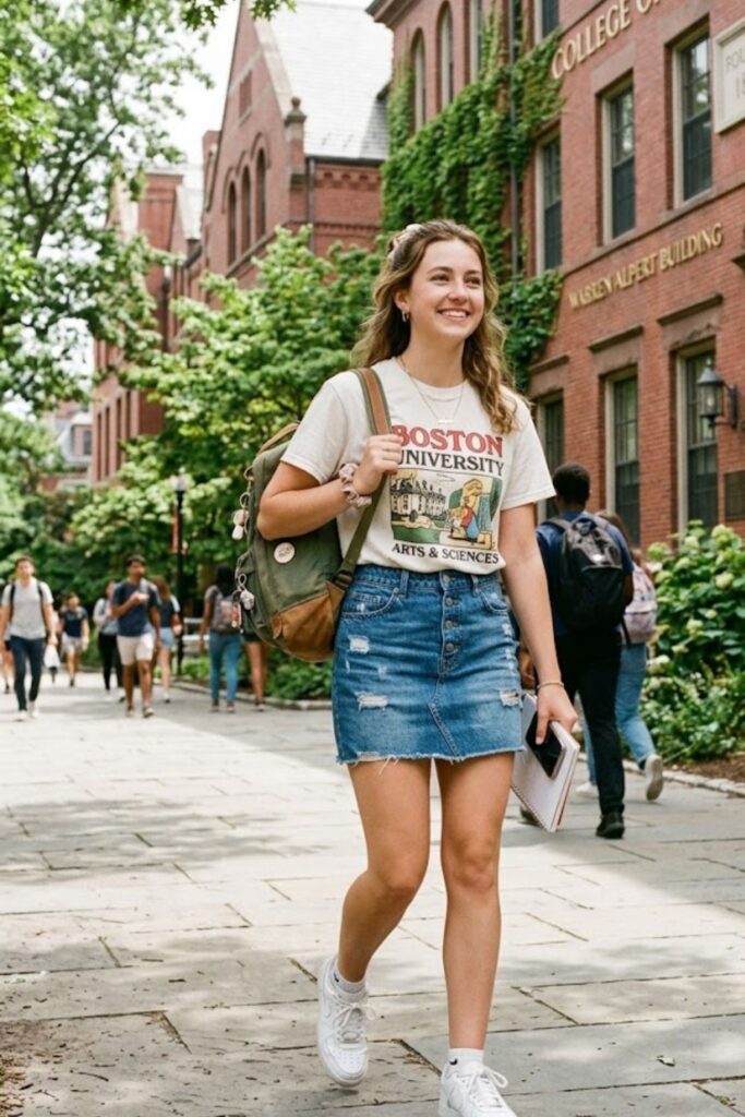 4. Graphic Tee With Denim Skirt
