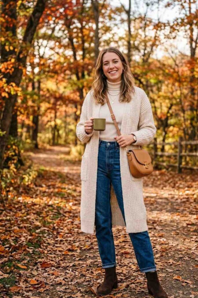 4. Knit Cardigan With Straight-Leg Jeans