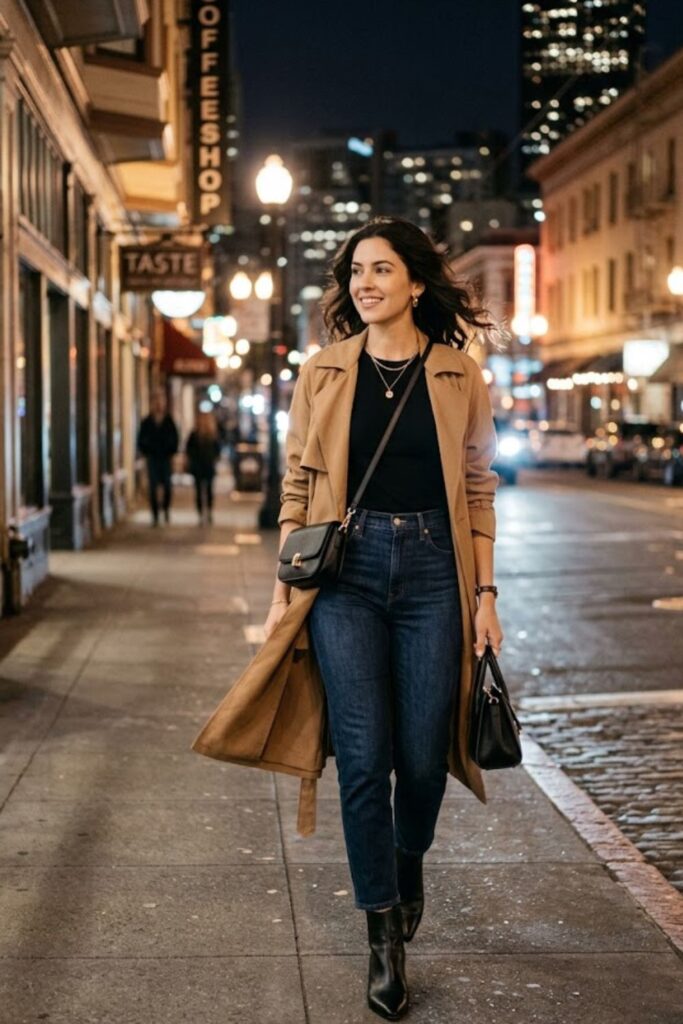 4. Lightweight Trench Coat With Dark Denim