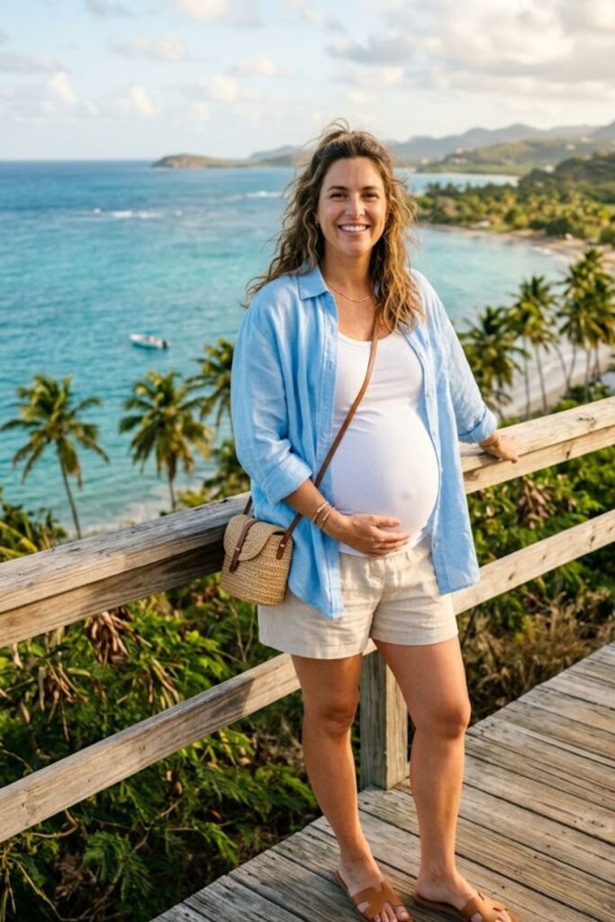 4. Linen Shirt with Maternity Shorts