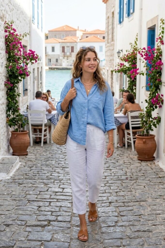 4. Linen Shirt with White Pants