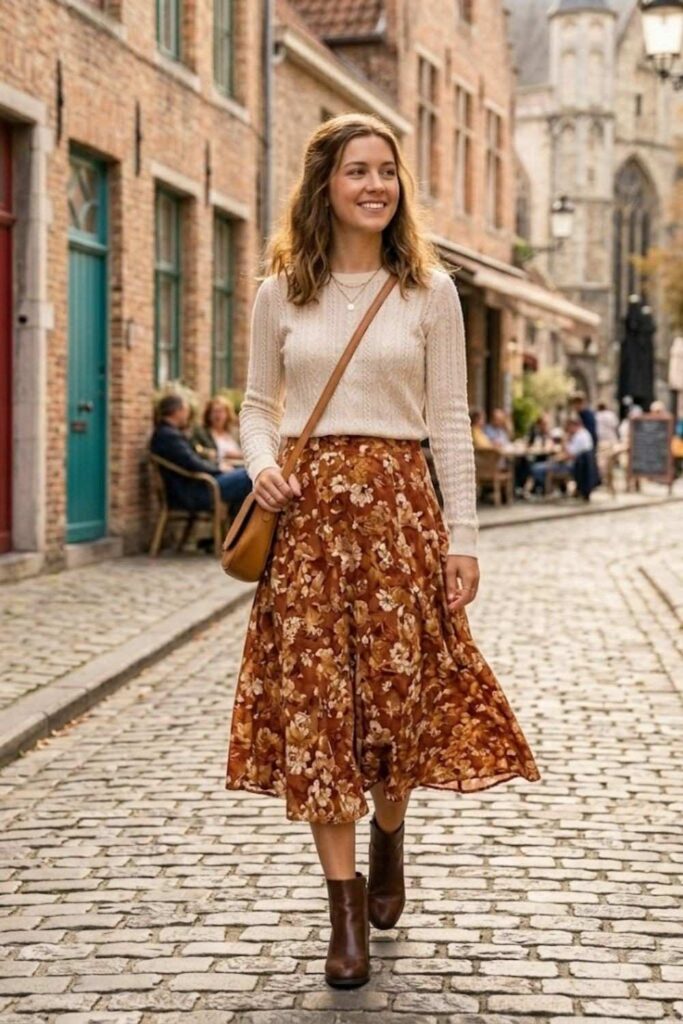 4. Midi Skirt with Lightweight Knit Top