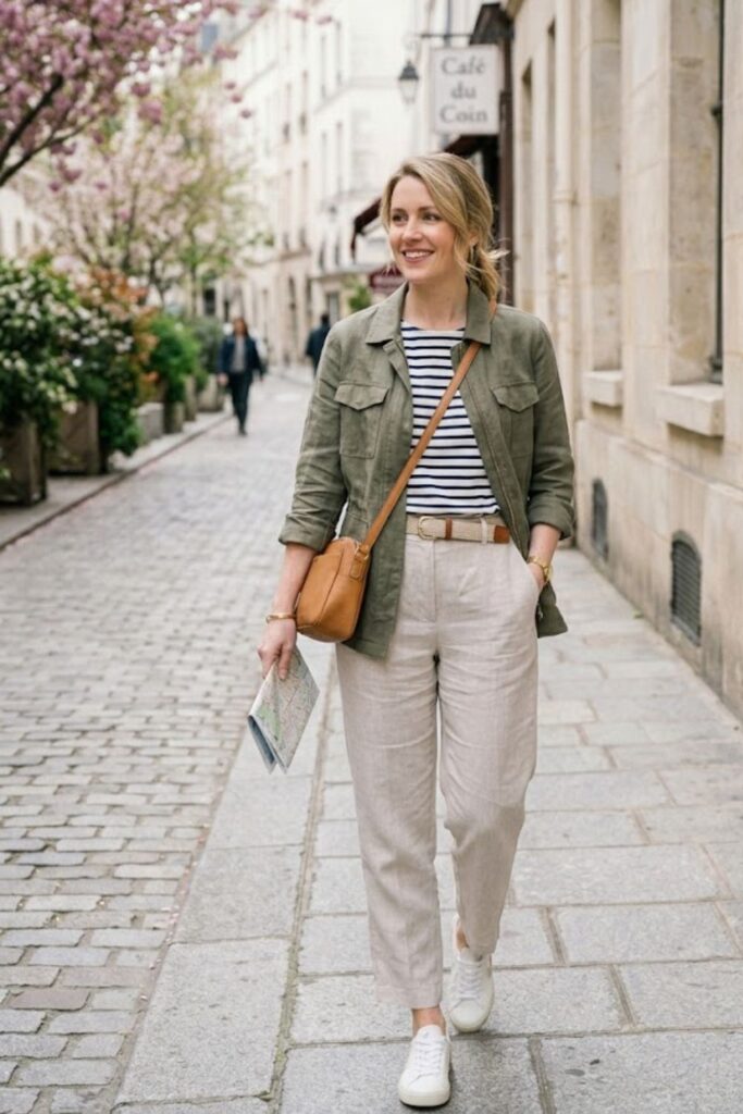 4. Striped Tee with Linen Pants
