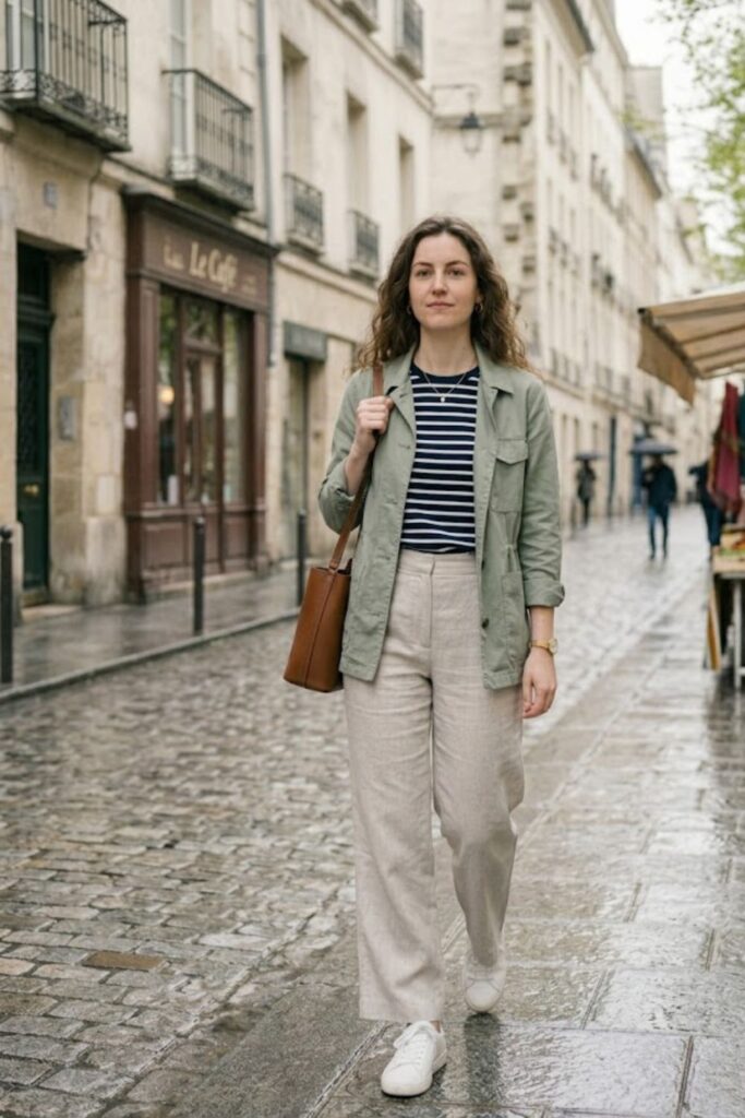 4. Striped Tee with Wide-Leg Pants