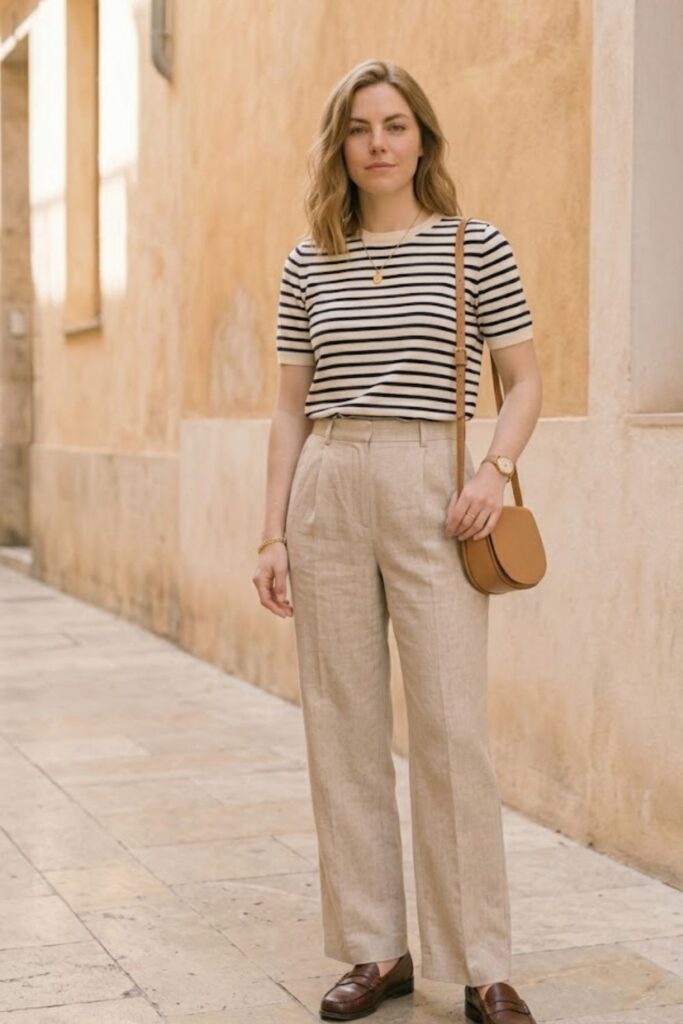 4. Striped Tee with Wide-Leg Pants