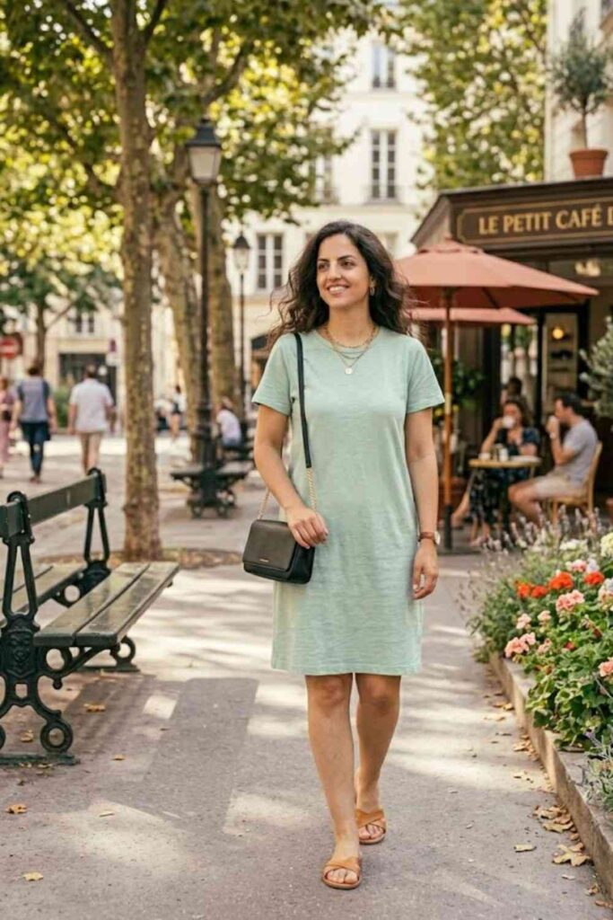 4. T-Shirt Dress with Sandals