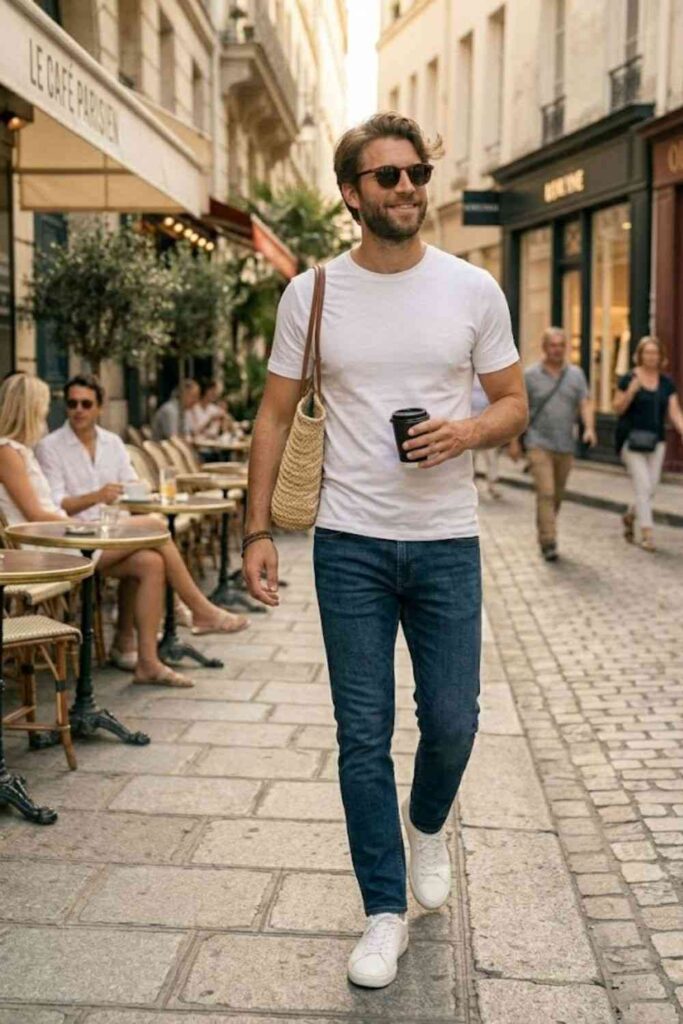 4. T-Shirt with Slim-Fit Jeans