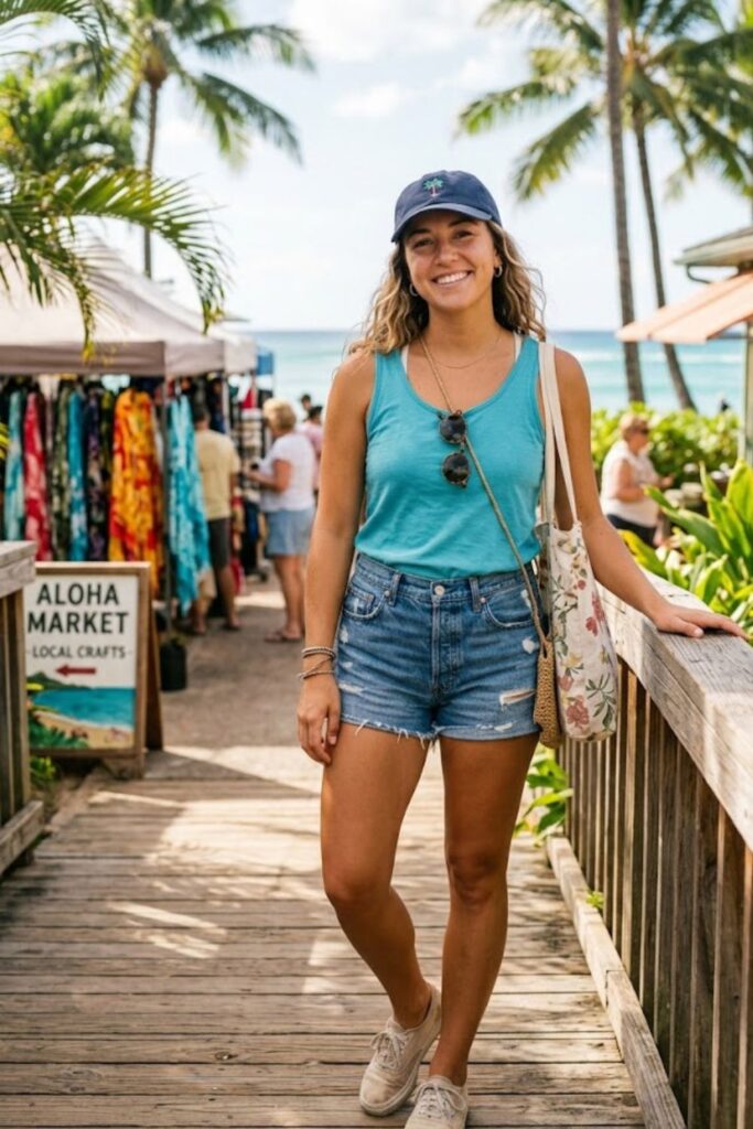 4. Tank Top with Denim Shorts