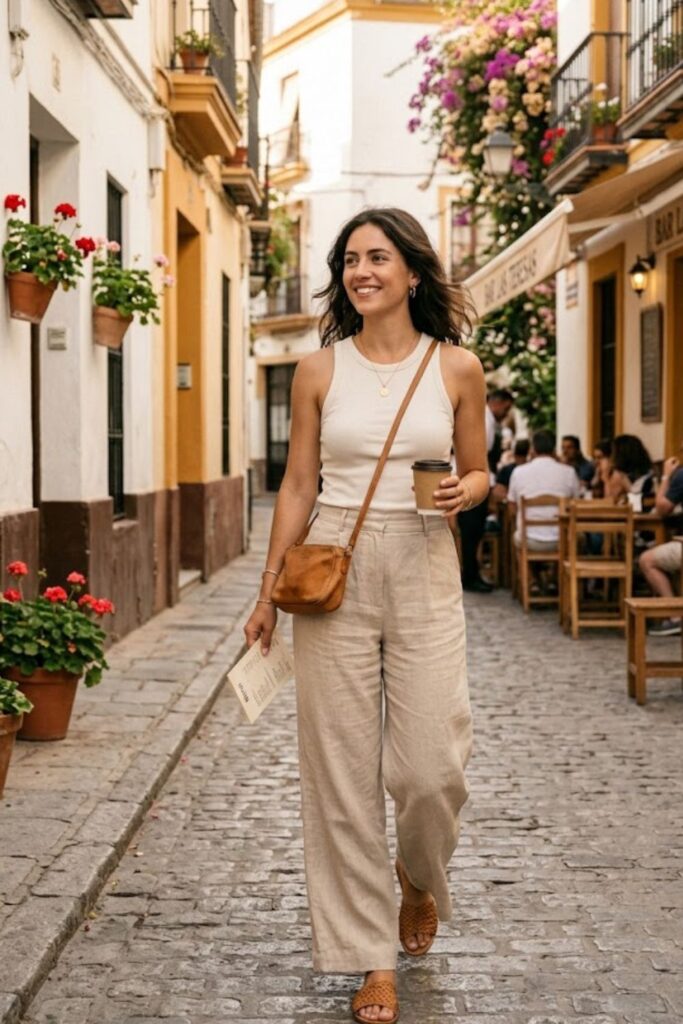 4. Tank Top with Wide-Leg Pants