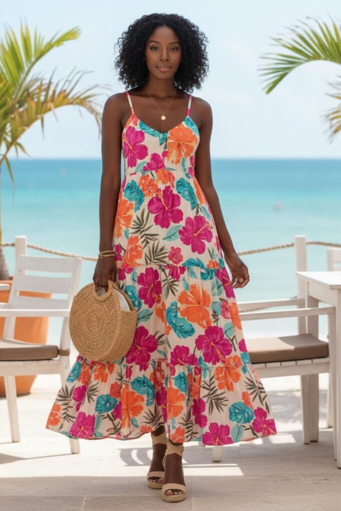 4. Tiered Maxi Dress with Wedges