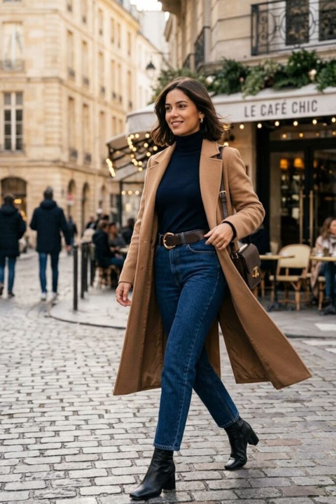 4. Turtleneck Sweater With High-Waisted Jeans
