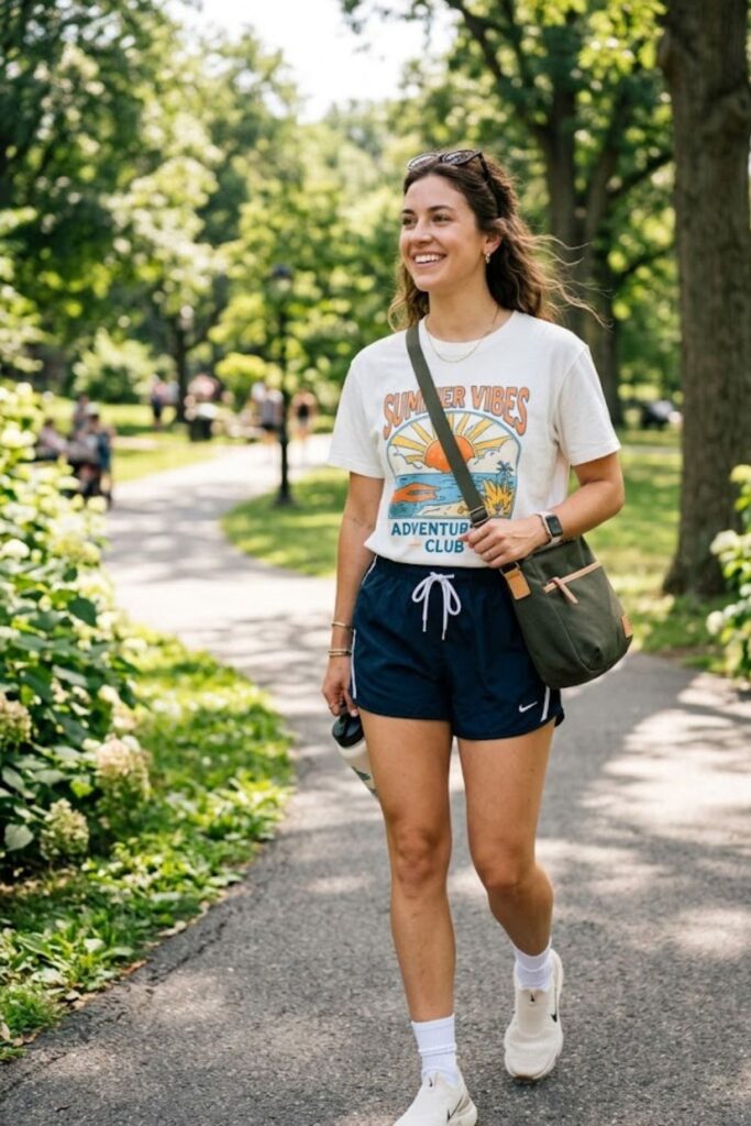 5. Athletic Shorts With Graphic Tee