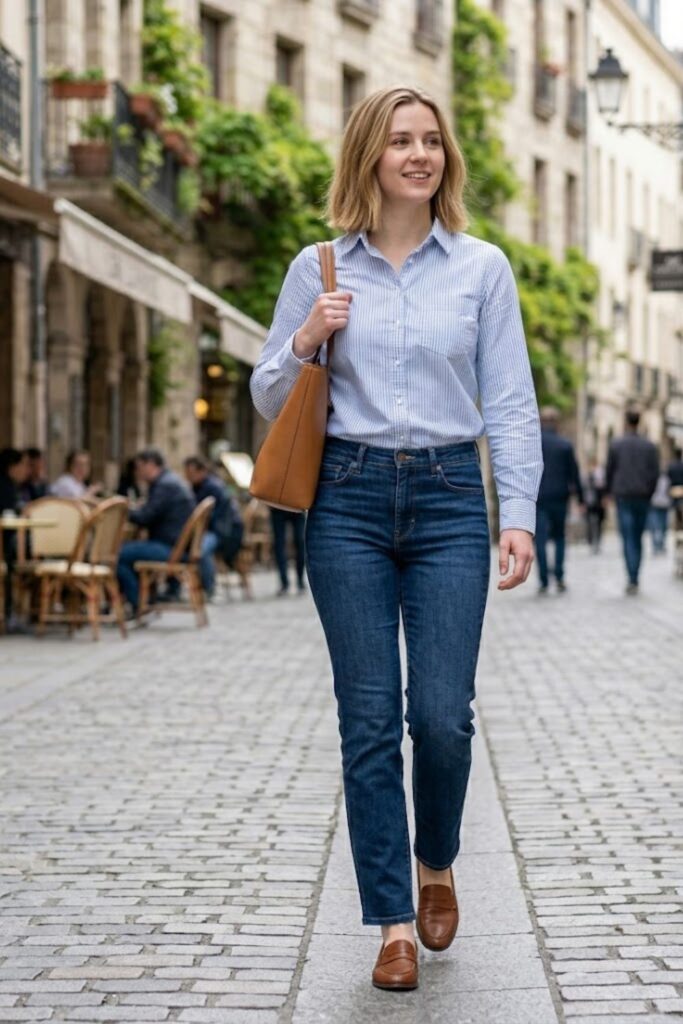 5. Button-Down Shirt with Straight Jeans