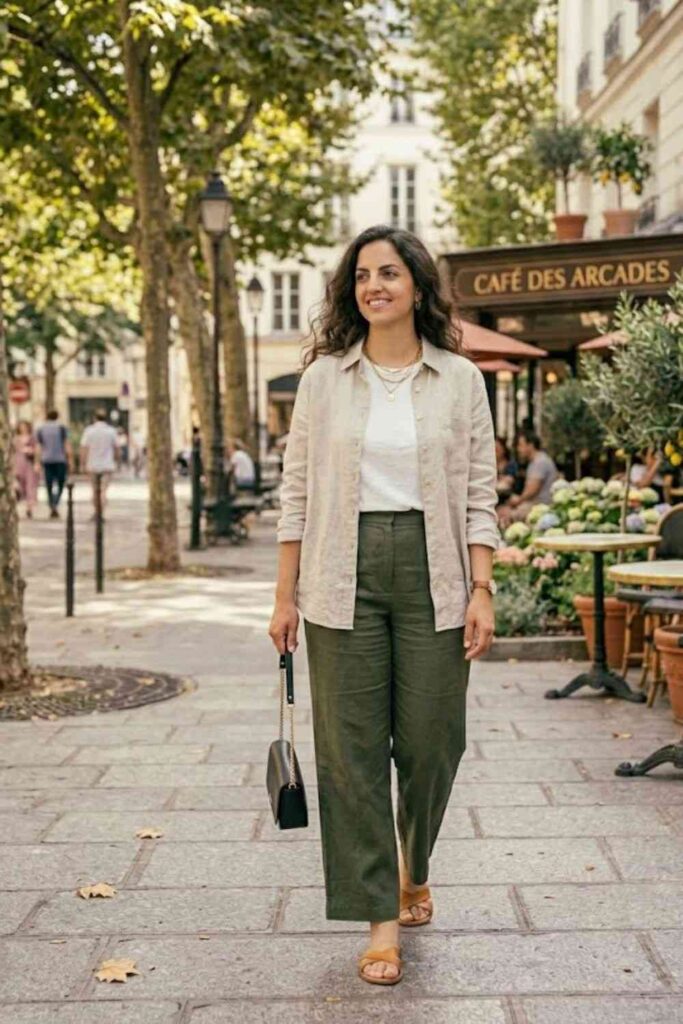 5. Button-Up Shirt with Linen Pants