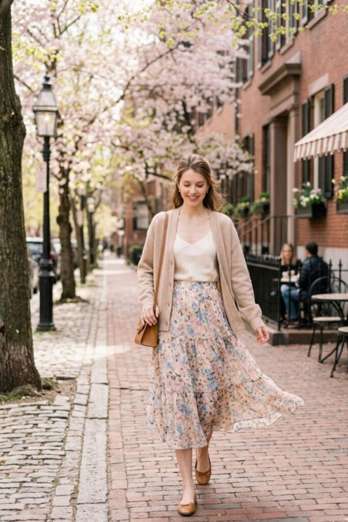 5. Cardigan With Midi Skirt