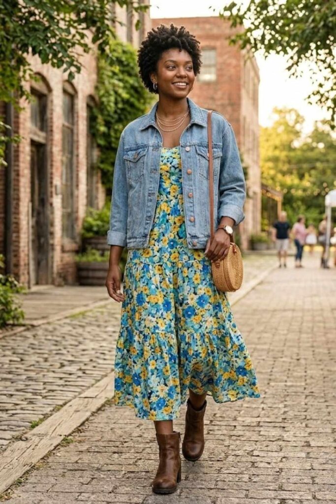 5. Denim Jacket With Summer Dress