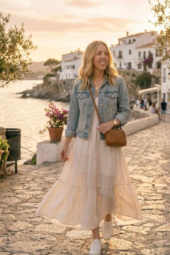 5. Denim Jacket with Maxi Dress