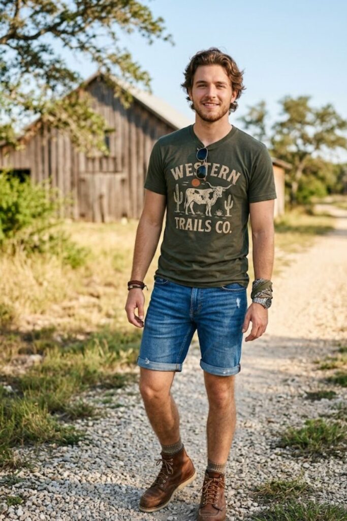 5. Graphic Tee With Denim Shorts and Sneakers