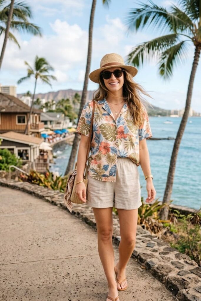 5. Hawaiian Shirt with Linen Shorts
