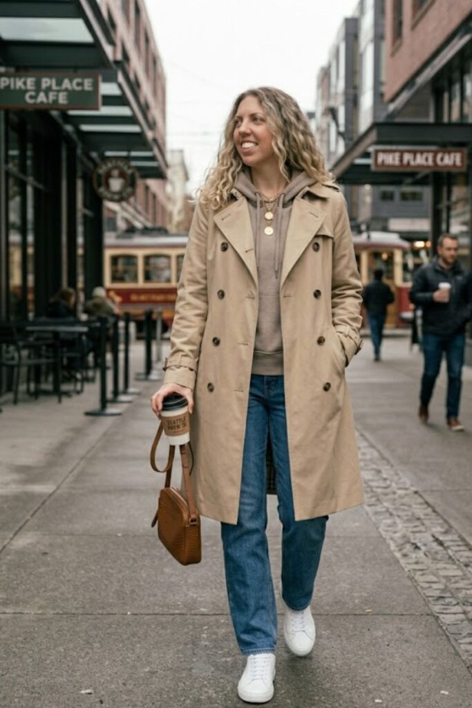 5. Hoodie with Trench Coat and Jeans
