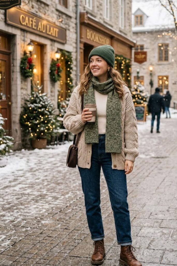 5. Knit Cardigan With Straight-Leg Jeans