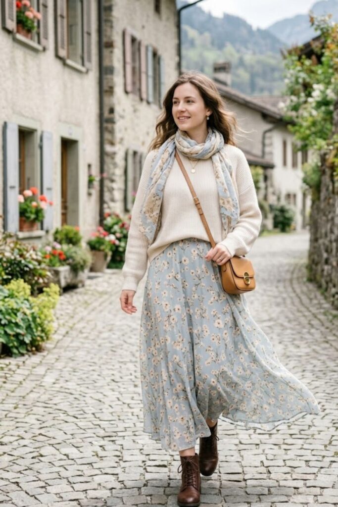 5. Knit Sweater with Maxi Skirt