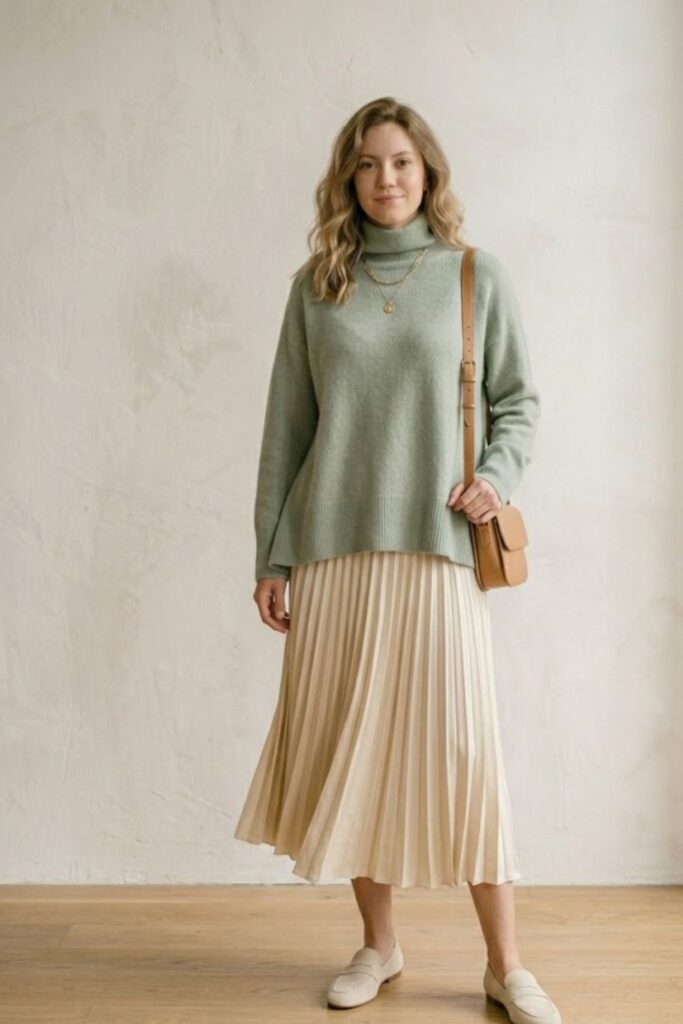 5. Knit Sweater with Midi Skirt