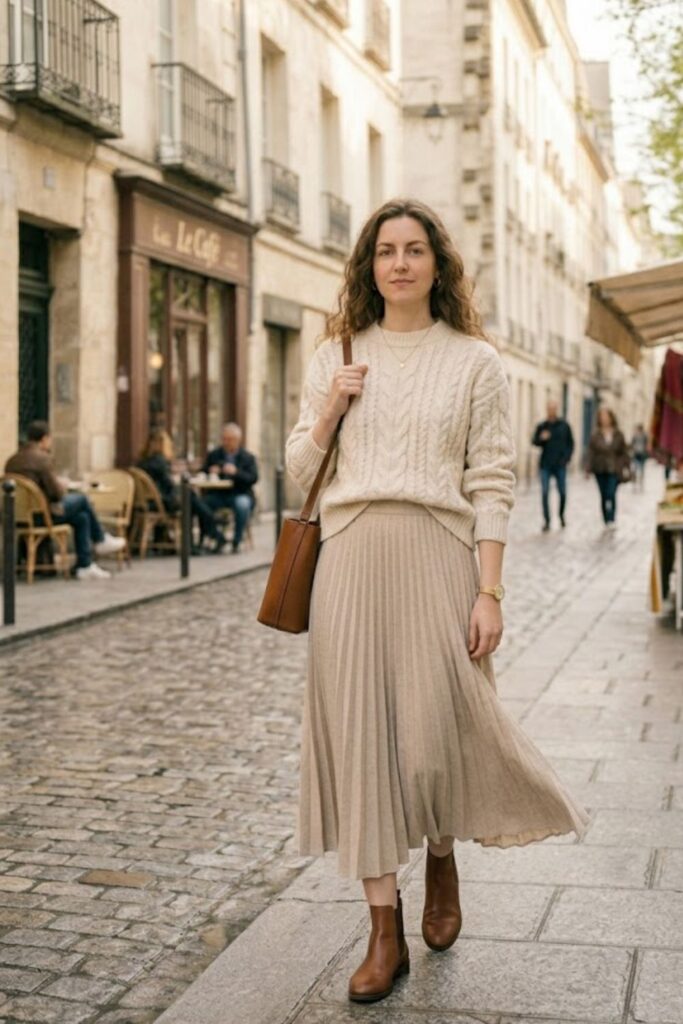 5. Knit Sweater with Midi Skirt