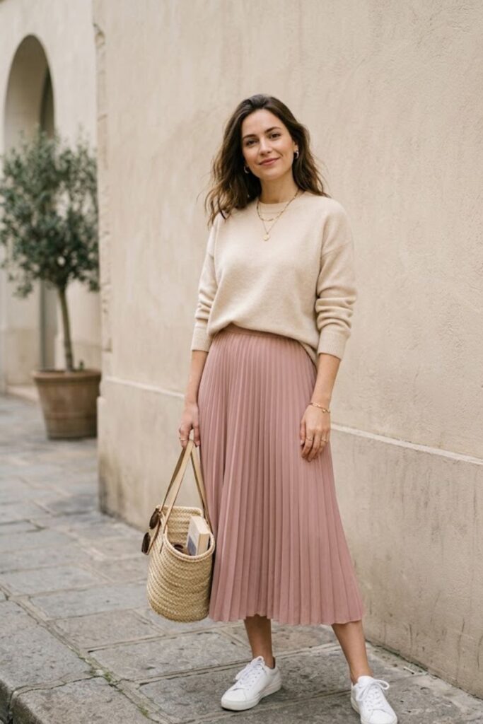 5. Knit Sweater with Midi Skirt