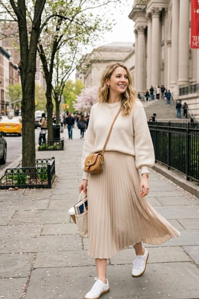 5. Knit Sweater with Pleated Skirt