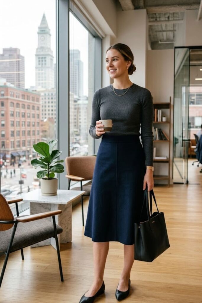 5. Knit Top With A-Line Skirt