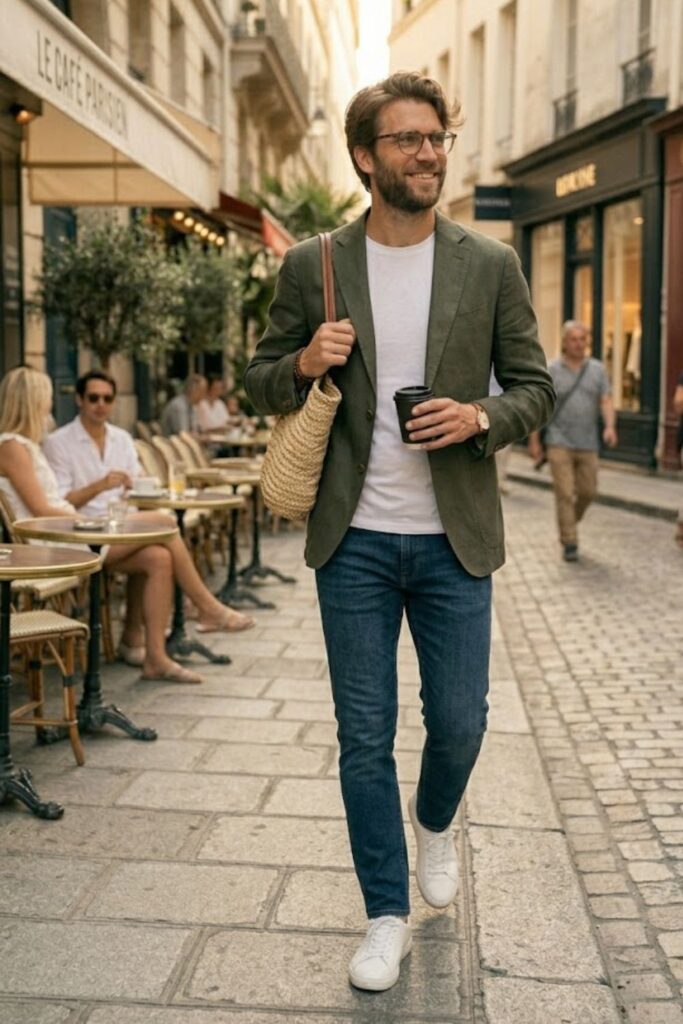 5. Lightweight Blazer with T-Shirt and Chinos